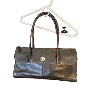 Vintage Wilsons Italian Leather Pelle Double Handle Shoulder Bag Satchel Black